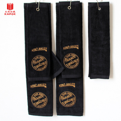 定制高尔夫毛巾 纯棉单面割绒挂钩运动球巾 黑色全棉高尔夫毛巾|ru