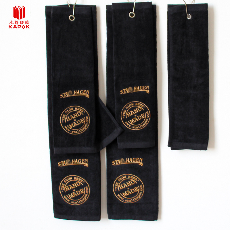 定制高尔夫毛巾 纯棉单面割绒挂钩运动球巾 黑色全棉高尔夫毛巾|ru