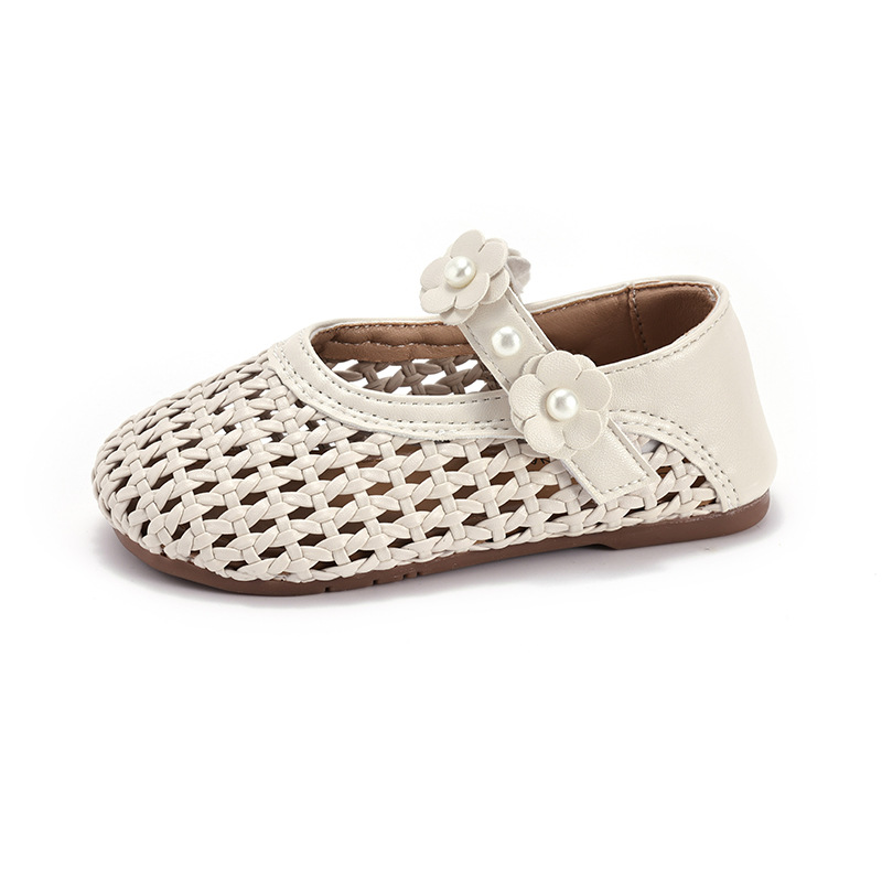 Zapatos casuales transpirables de malla para niñas 2026 verano nuevos zapatos de princesa de tejido para niños sandalias huecas de flores de perlas image 6