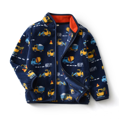 [ New Product] Boys Autumn Polar Fleece Jacket Car Dinosaur Print Jacket Dropshipping wy1599