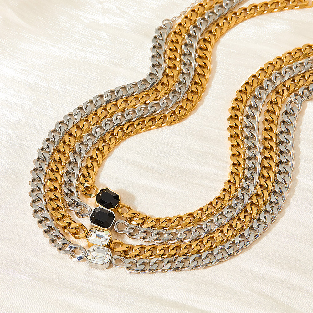 Retro Geometric Titanium Steel Inlay Zircon Necklace_colorza_2