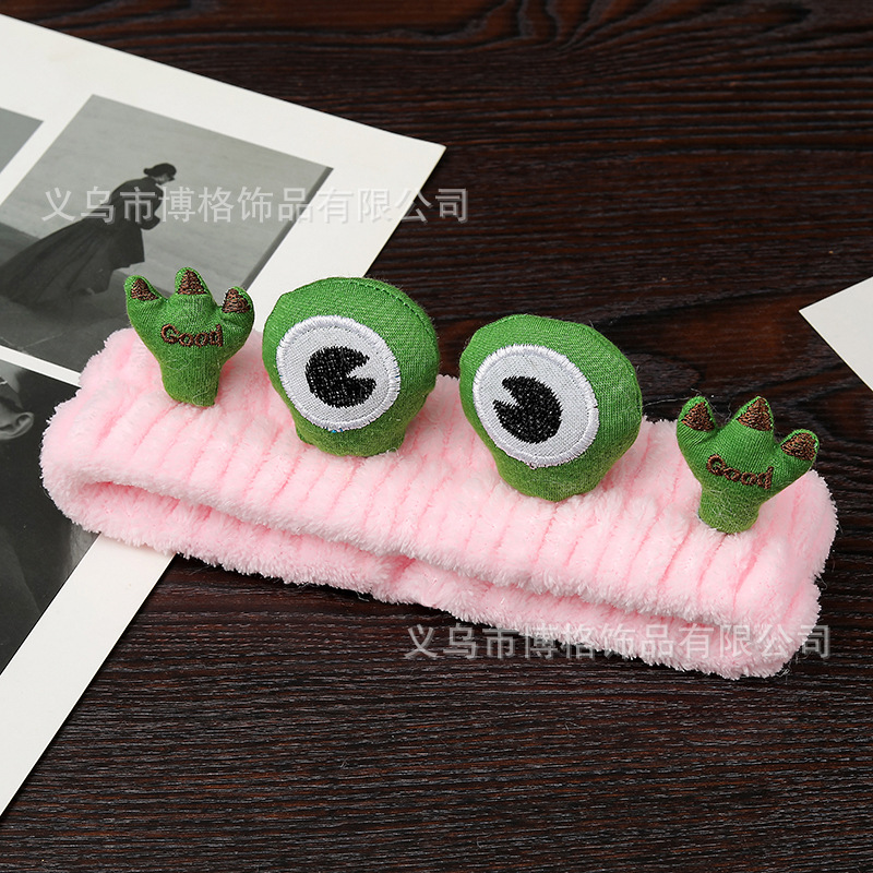 Internet celebridad estilo grandes ojos Rana feo lindo divertido felpa lavado de la cara banda pelo máscara femenina diadema maquillaje