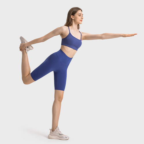 Shishi Hui Double 6 Nylon Nude High Waist Abdominal Control Yoga Pants Five Points Hip Lifting Fitness Sports Outerwear Cycling Pants