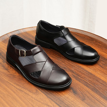 夏季新款牛皮男士凉鞋透气镂空圆头皮鞋商务正装便捷真皮懒人男鞋