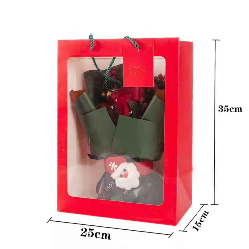 Bolsa de papel con ventana transparente para regalo de flores   