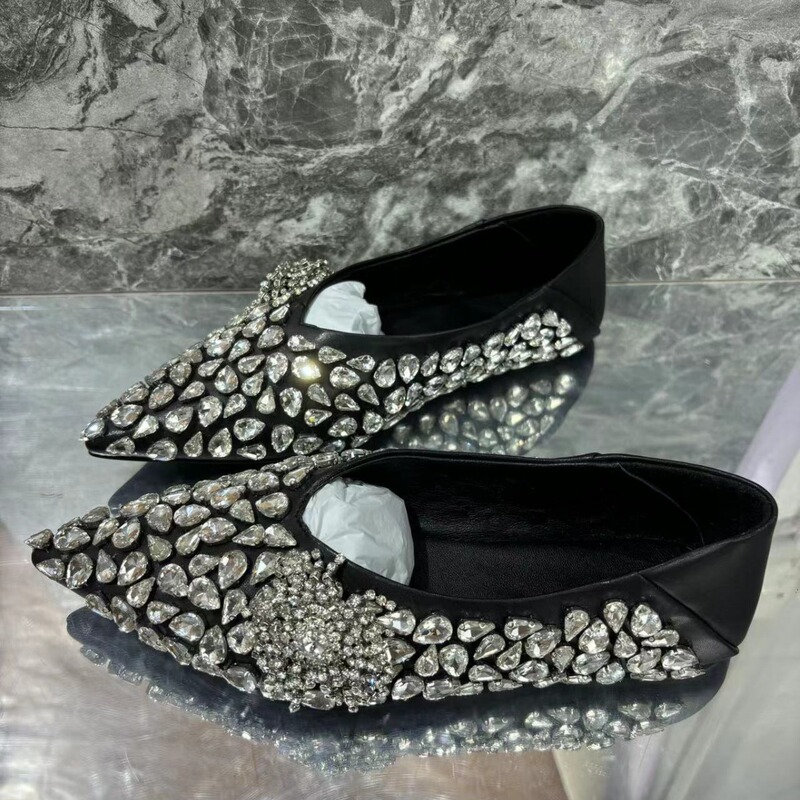Lttl Full Diamond High-Heeled Shoes for Women, Wedding Shoes, Flat, Comfortable, Versatile, Lightweight, Low-Heeled, Elegant, Sheepskin, Rhinestones, Light Luxury, Non-Slip