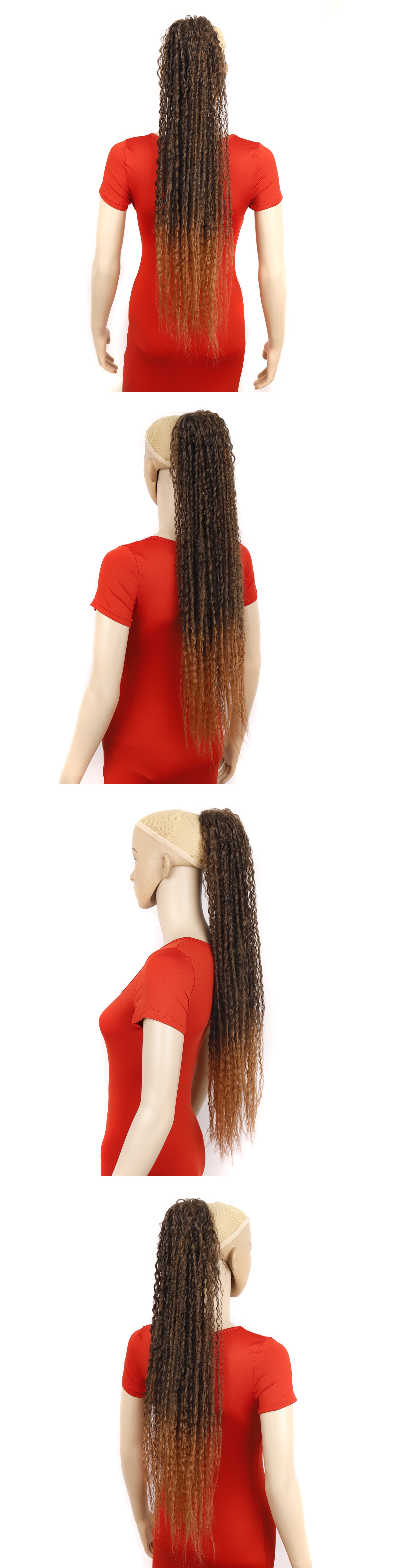 Synthetic hair Lengthened Micro Roll Wig Chemical Fiber Mesh Bag Pull Rope Fluffy Long Curly Hair Horsetail_voghion.com