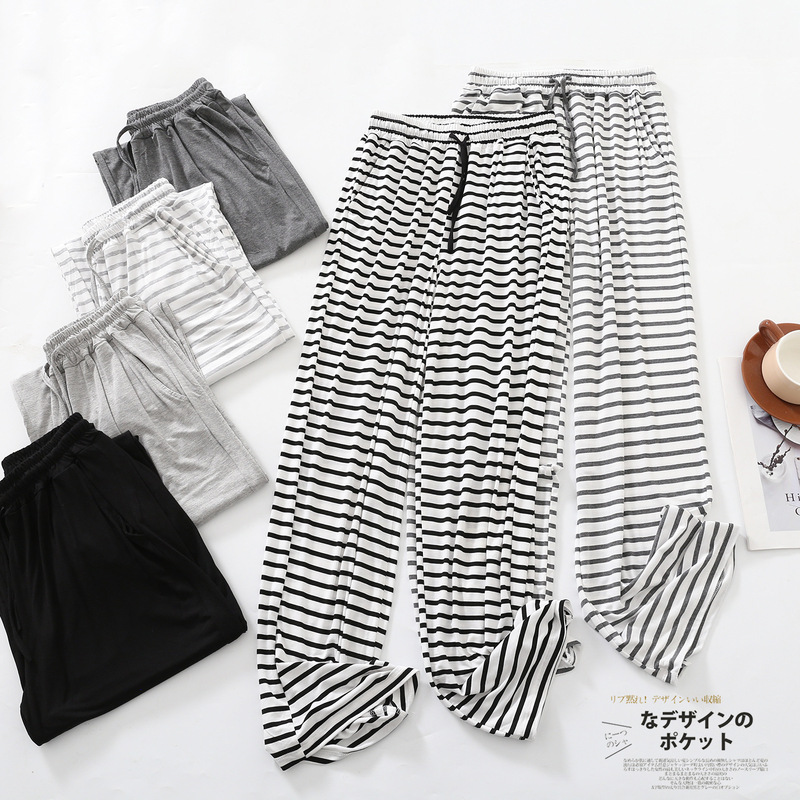 Modal striped wide-leg pants summer thin cool pants casual home pajama pants plus size versatile loose trousers