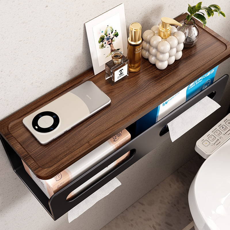 胡桃木卫生间厕纸盒厕所洗手间双纸巾湿巾擦手抽卷纸置物架壁挂式