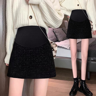 Tmall Quality Pregnant Women New Golden Bright Line Autumn and Winter New Vintage Skirt Simple Sheath Pregnant Women A Short Skirt