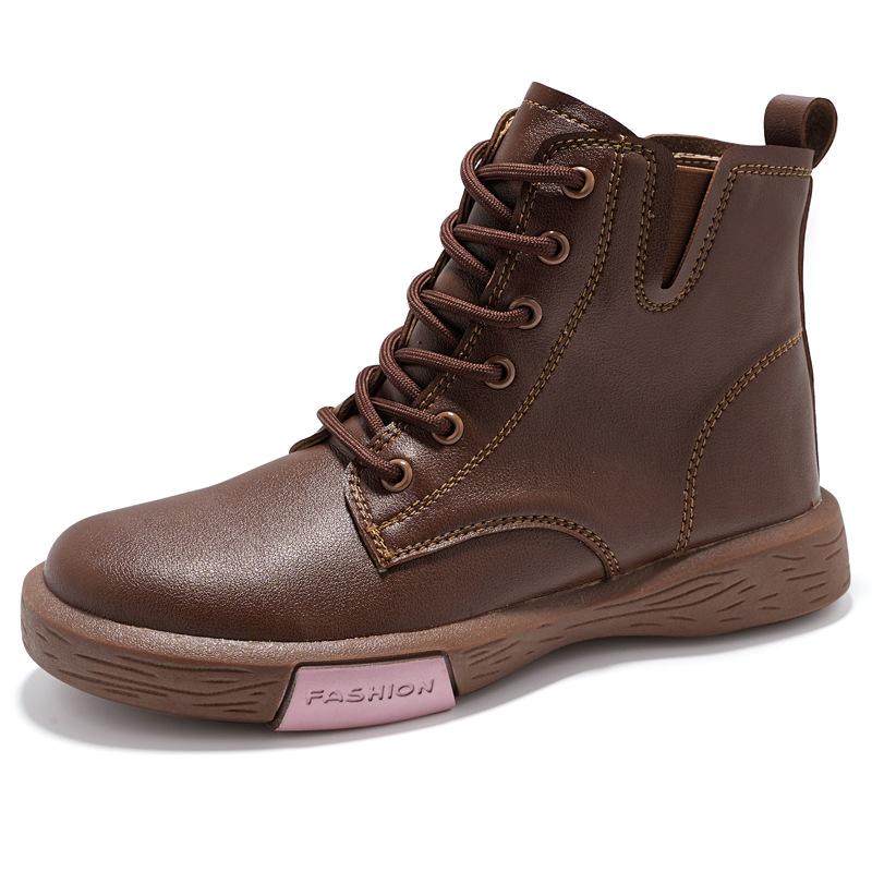 Zapatos de mujer Zhongfang2025 otoño y invierno nuevo cuero retro cordón medio botas cortas laterales con cremallera plana zapatos
