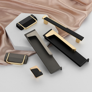 Cabinet Door Light Luxury Built-in Handle Modern Simple Nordic Wardrobe Cabinet Handle Shoe Cabinet Drawer Copper Black Handle