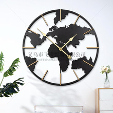 圆形铁艺欧式地图挂创意时尚个性挂件客厅玄关阳台美式现代钟表