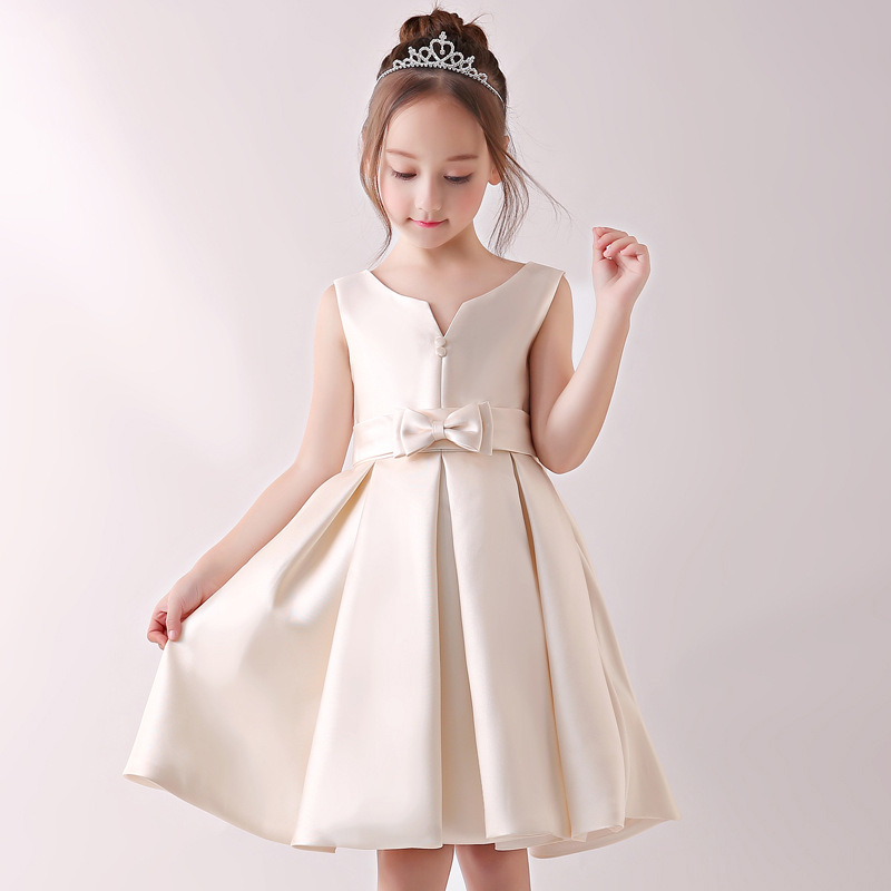 Princess Puff Sleeve Dress For Girls – Elegant Chiffon Flower Girl Gown, Birthday & Piano Recital Dress (Champagne, Burgundy)_voghion.com