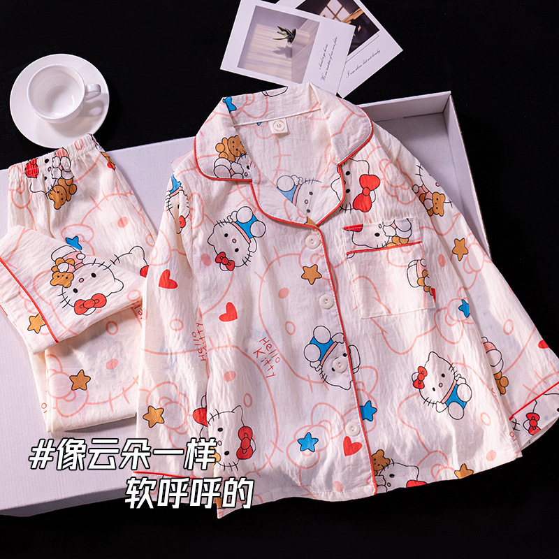 子供服子供パジャマセット春と秋の長袖ズボン男の子と女の子用クラウドコットン中型および大型子供用ホーム服子供服卸売|undefined