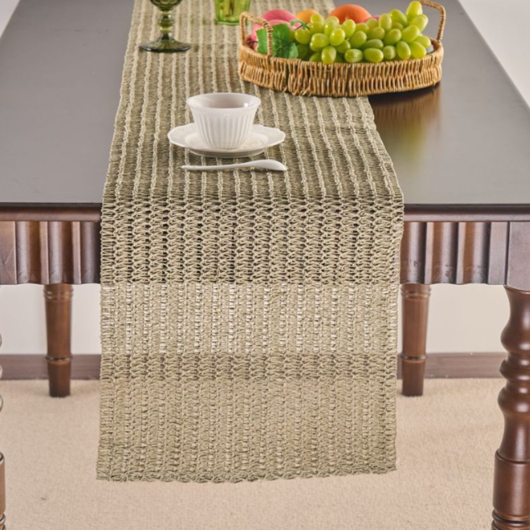Bandera de mesa de té Yiqiyun Estilo pastoral americano Bandera de mesa tejida verde Decoración Mesa de centro Gabinete de TV Tapa larga