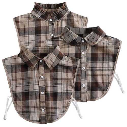 Grid blouse false collar temperament lotus edge stand collar grid shirt false collar women autumn winter inner sweater collar