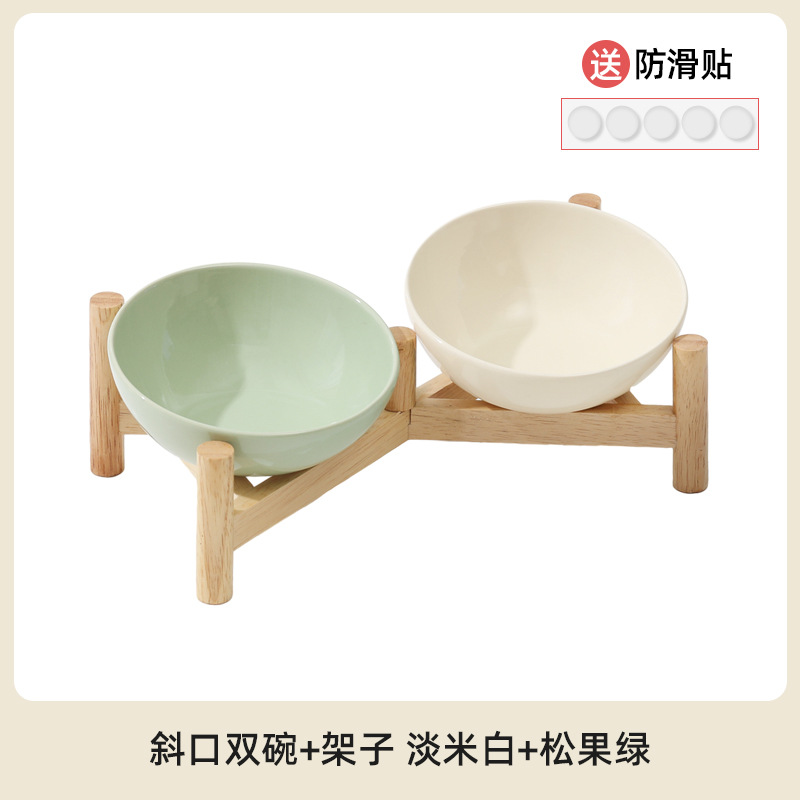 Bisel biselada tazón de cerámica suministros para mascotas gato y perro tazón de comida tazón para beber doble tazón antidetonantes protección del cuello del pie alto