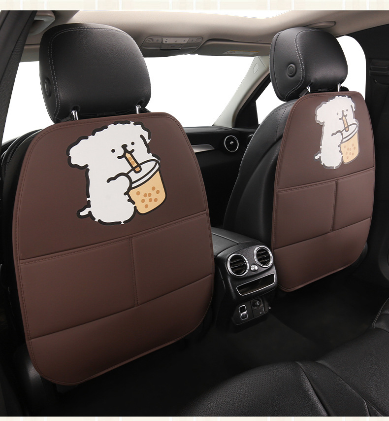 Cute Cartoon Anti-Kick Mat for Car Seat Back for Ladies, Anti-Dirt Mat for Car Seat Back with Storage Strap