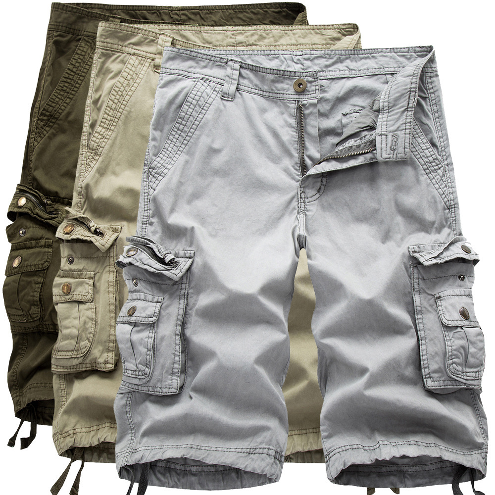 2025 wholesale Amazon ebay overalls solid color overalls multi-pocket 8 color casual pants men's fashion 5-point pants