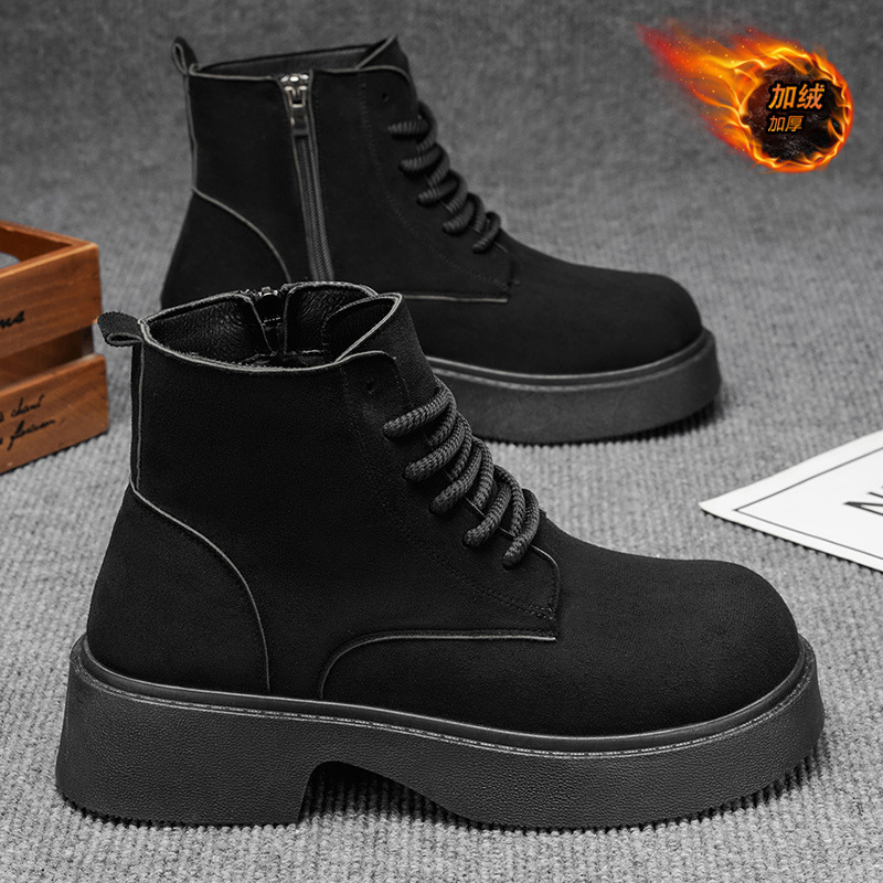 2025 zapatos de hombre de invierno nuevos zapatos de algodón caliente zapatos de cuero de alta altura anti-deslizante botas de Martin