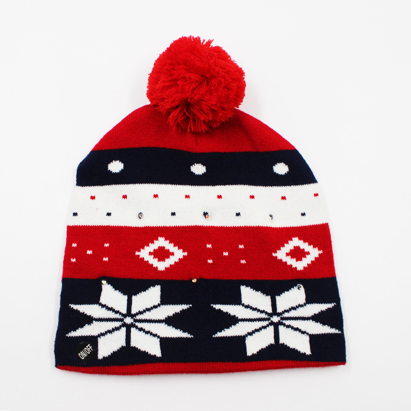 Fabricante transfronterizo de gorros navideños europeos y americanos tejidos en jacquard, gorros navideños de lana con luces LED, gorros navideños con pompón y bufandas. image 15