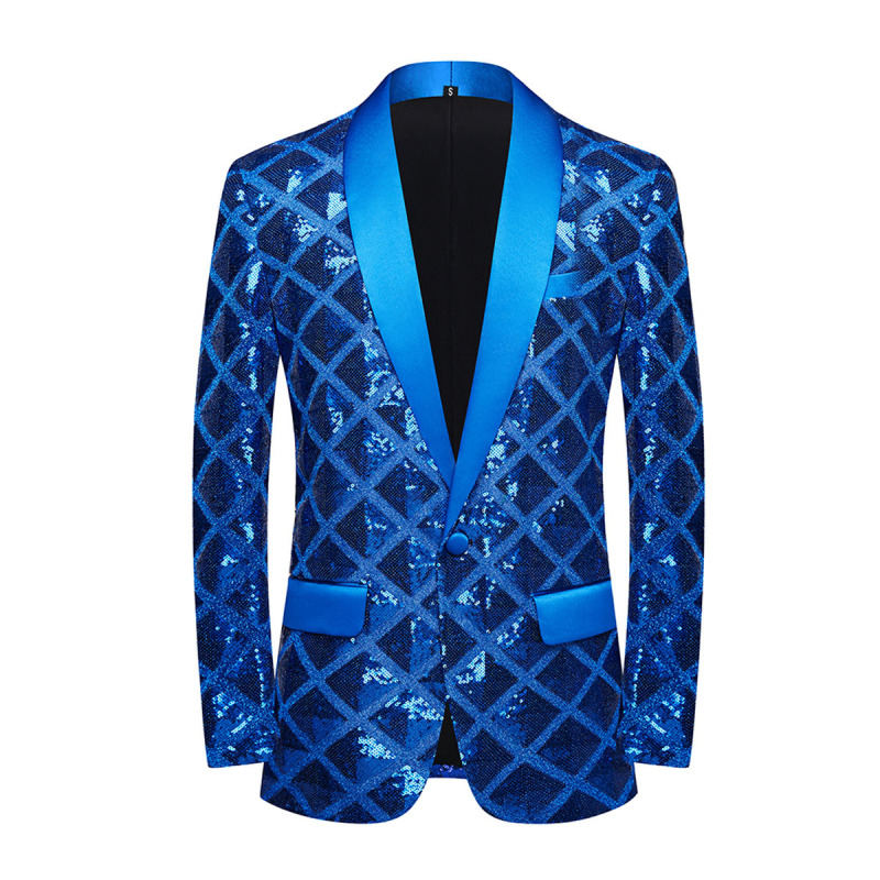 Men's youth singers blue pink sequins jazz dance blazers three-dimensional square groomsman host choir singers coats for male sequins nightclub bar dance suit 