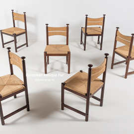 中古风实木复古餐椅高靠背艺术创意休闲单人椅设计师餐厅编藤餐椅