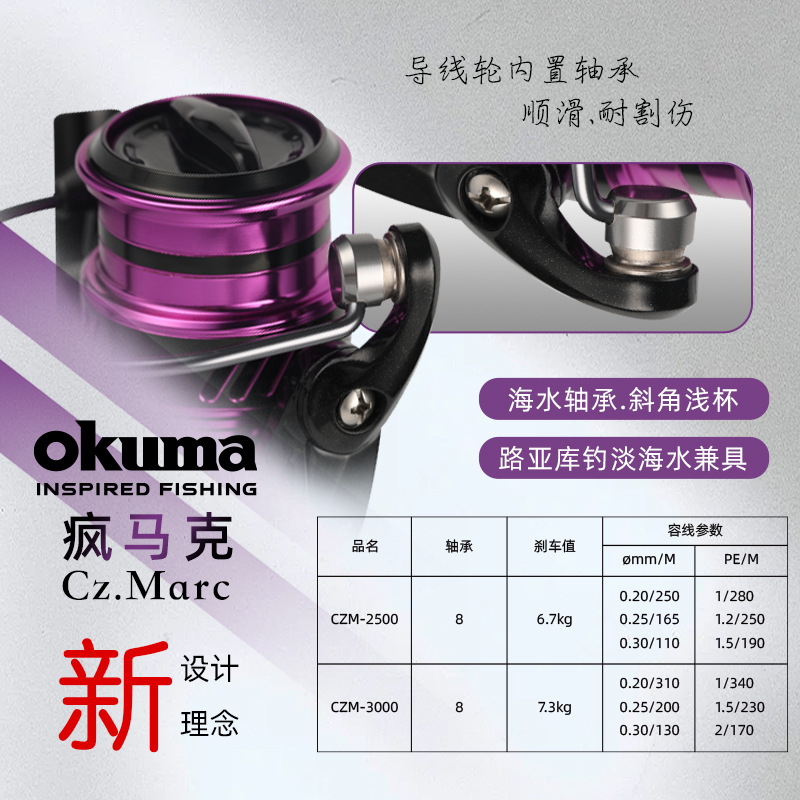 OKUMA宝熊纺车轮疯马克CZ路亚浅杯轮微物斜口轮鱼线轮矶竿轮渔轮