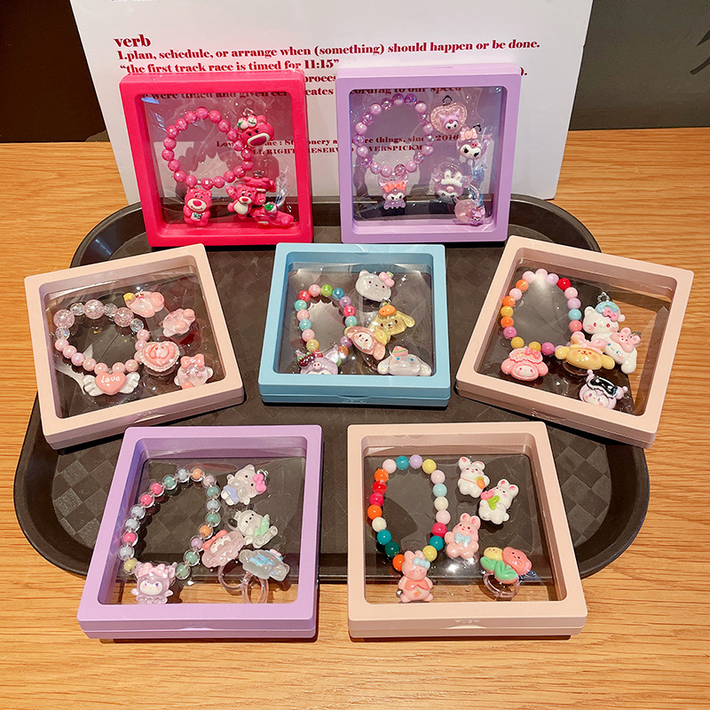 2024 new children's bracelet little girl cute ring baby girl cartoon ear clip girl jewelry suit wholesale