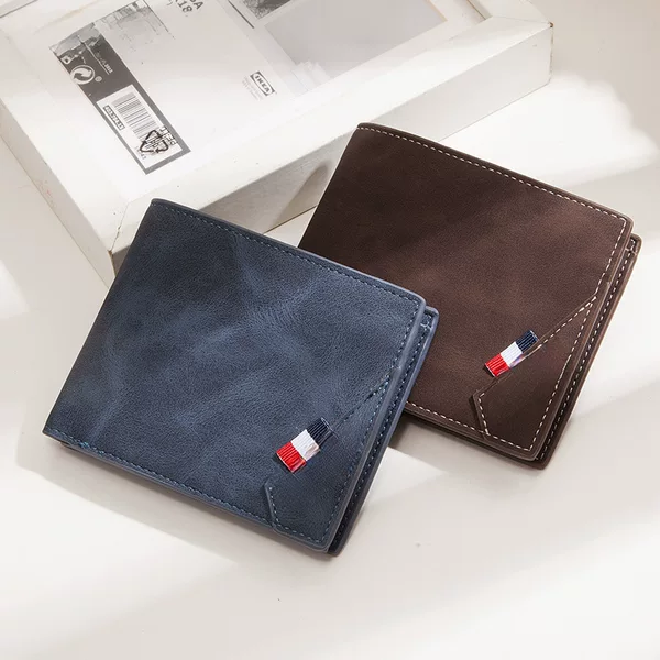MenBense Men's Short Stitching Horizontal Wallet Large Capacity Multi-Card Card Holder Frosted Wallet Zipper Change