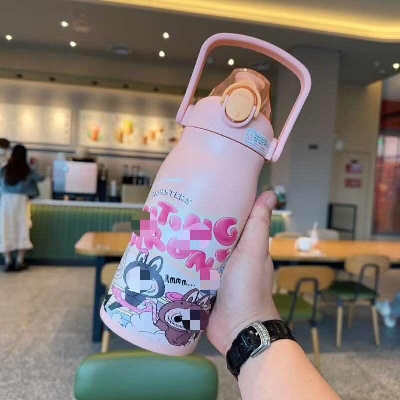 高颜値手提げ学生ポットかわいいストローコップ漫画グラデーション新型スポーツクロスボーダー保温大容量|undefined