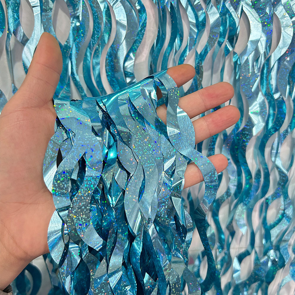 Nuevo cortina láser transfronteriza cortina de seda de lluvia ondulado decoración de fondo de fiesta de cumpleaños diseño de escena de fotos