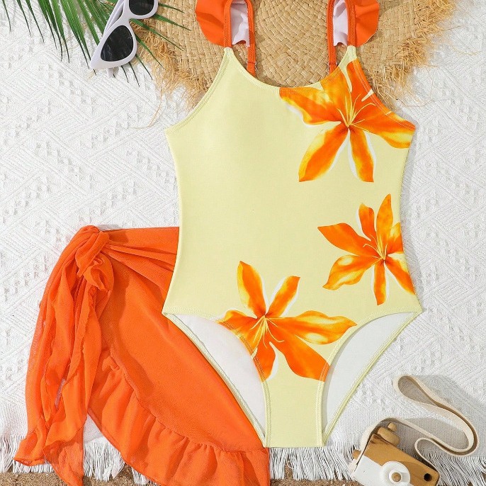 New Girls One-Piece Swimsuit Children's Swimwear Kids Plaid High Elastic High Quality Bathing Suit