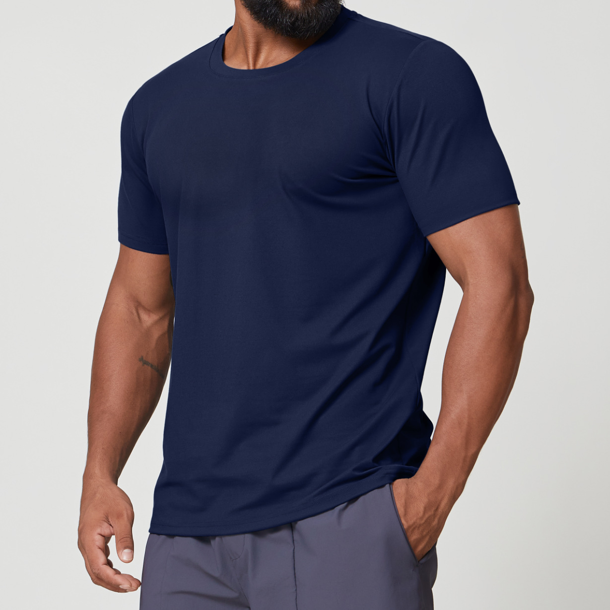 Nuevo cuello redondo para hombres transfronterizos, agradable para la piel, de secado rápido, deportes y ocio, manga corta, caminatas de cercanías, baloncesto, tenis, camiseta 1166