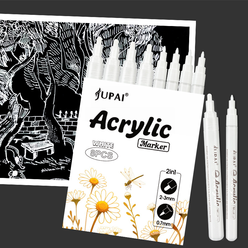 Marcador de acrílico blanco dorado y plateado 0.7mm punta opaca Touchmark un solo marcador de acrílico