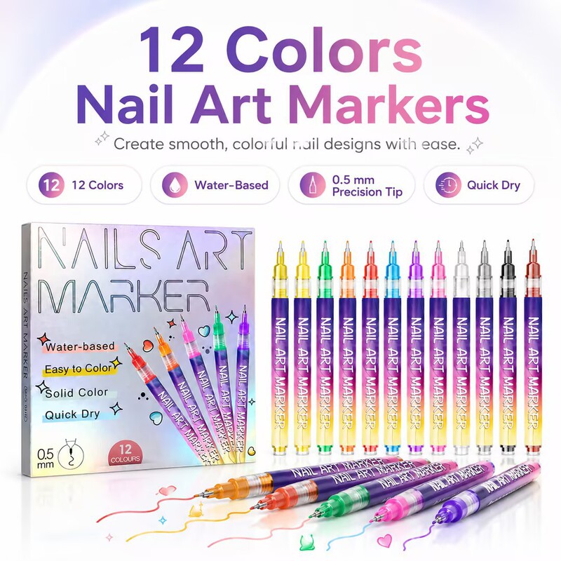 DIY Nail Art Pens, Easy to Use for Various Occasions, Convenient Multi-Color Nail Art Pens for Nail Designs and Line Drawing