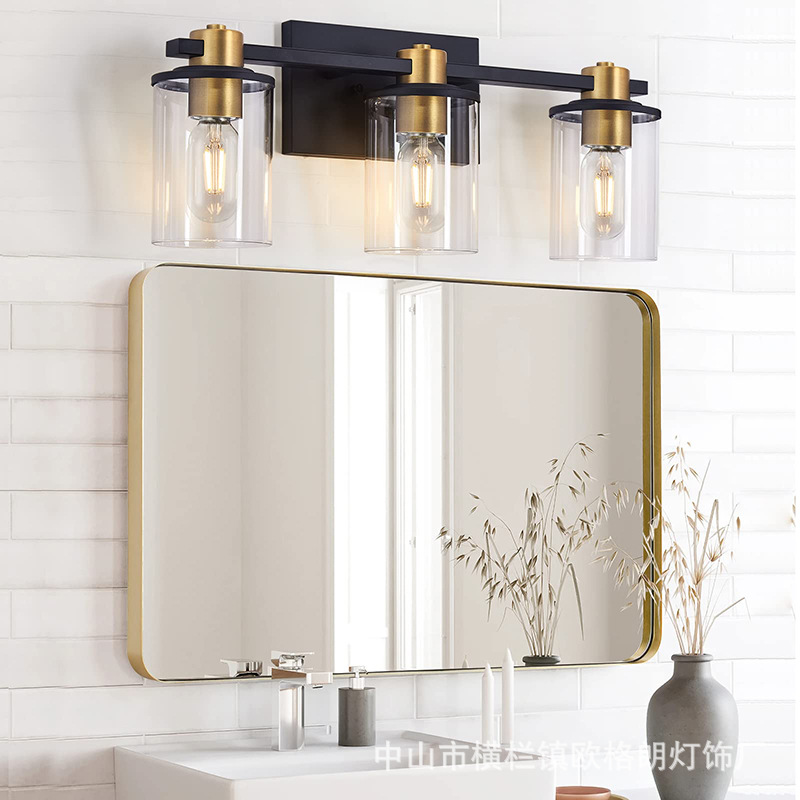 亚马逊热销铁艺灯壁灯工业风镜前灯美式玻璃灯