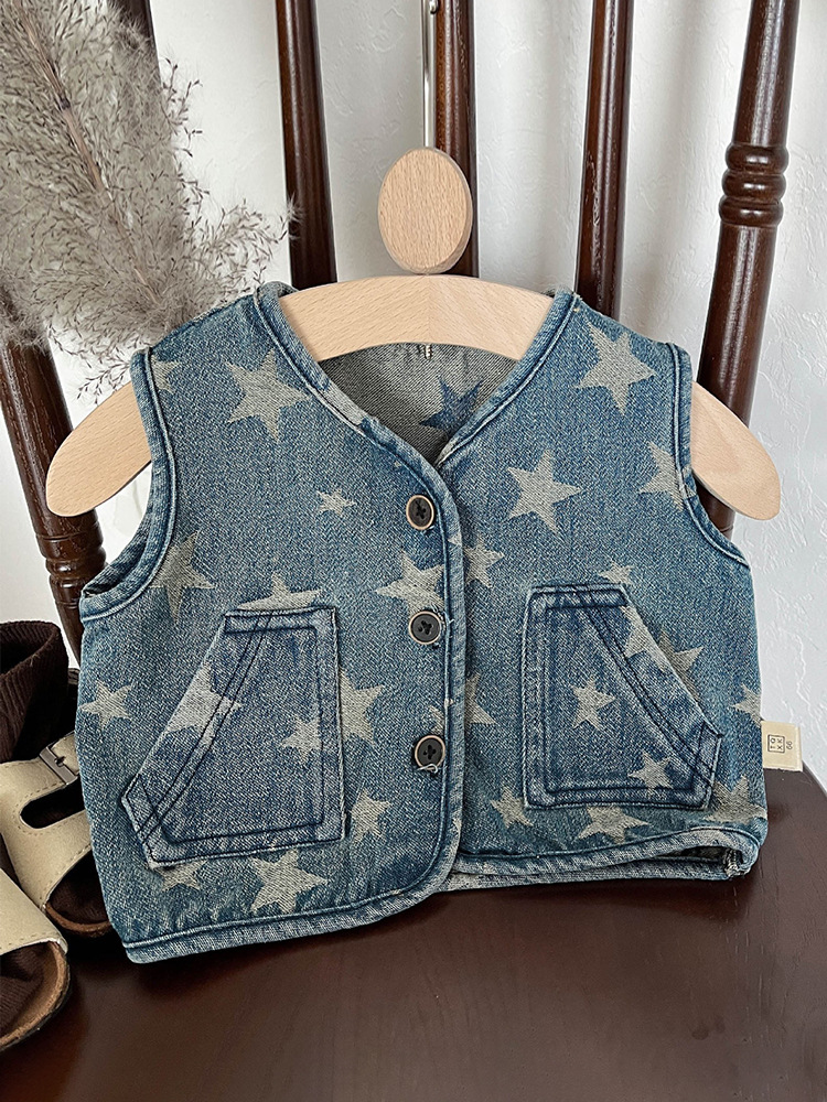 INS ropa para niños en línea celebridad Niños y niñas chaleco estrella primavera y otoño salida bebé casual Chaleco de mezclilla a juego