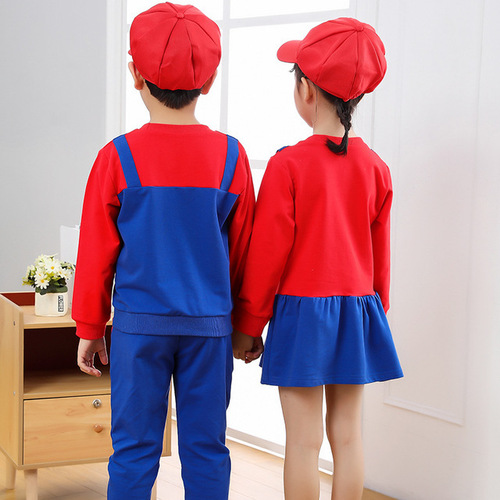 New Year's Performance Clothes for Kids - Unisex Baby Cartoon Super Mario Set - Children's Long Sleeve Two-Piece Brother and Sister Outfit