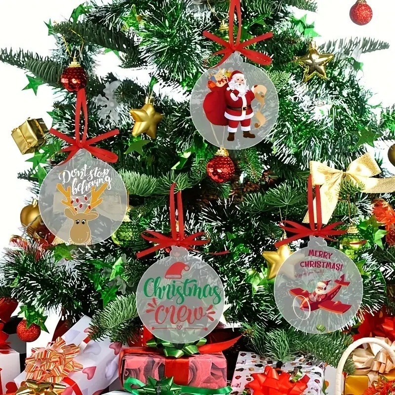 リボン付きの100個の3インチ透明アクリルクリスマス装飾品|undefined