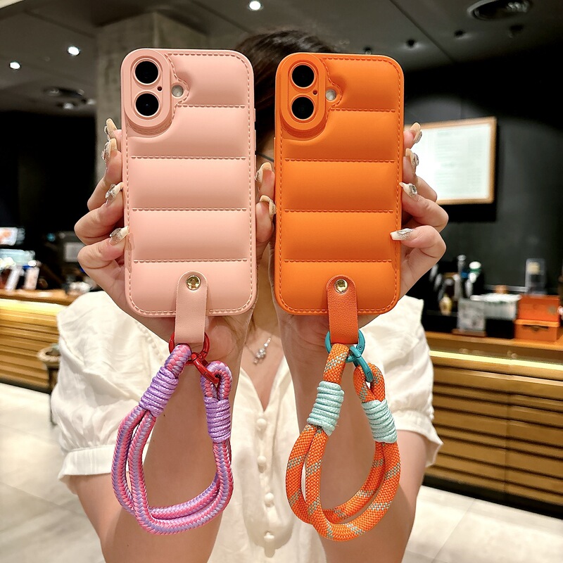Suitable for Iphone17Promax Mobile Phone Case Apple 16 Liquid down Jacket 15Pro Hand Rope Anti-Fall Protective Cover