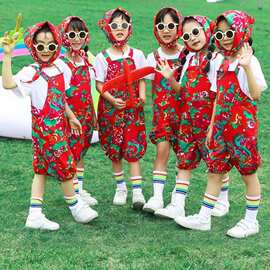 六一东北大花花布儿童演出服套装幼儿园小学生啦啦队合唱表演