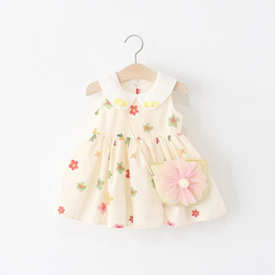 2025 New Summer Collar Two Candy Lapel Dress Girls Colorfulful Flower Skirt Dress