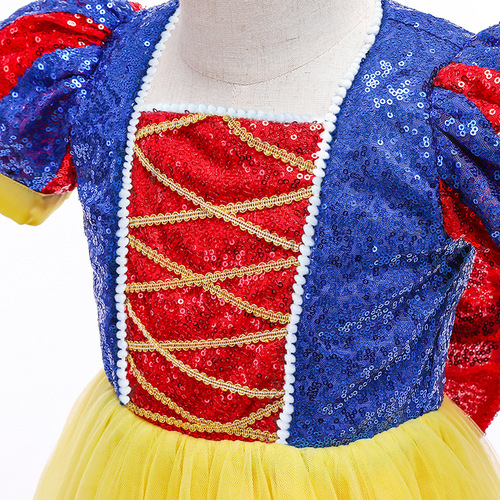  New Sequin Girls Snow White Princess Dress Puff Sleeve Children's Dress Princess Dress Dress Puff Skirt