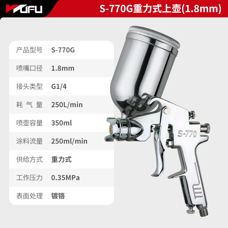 Pistola de pulverización S - 770g de 1,8 mm en la olla superior (350 ml))