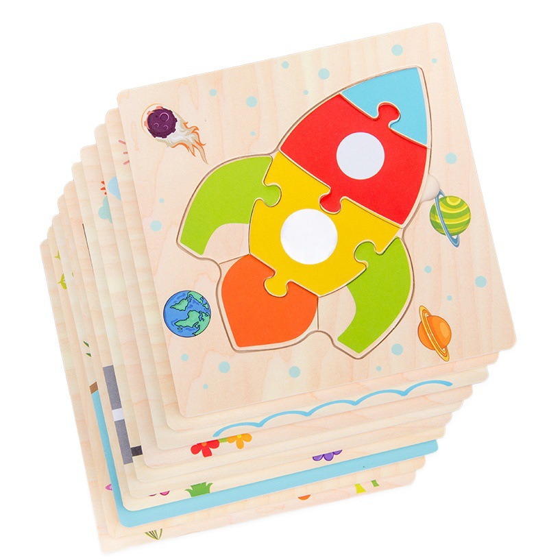 La educación temprana de los niños pensamiento lógico de madera 3D rompecabezas tridimensional jardín de infantes de dibujos animados regalo rompecabezas juguetes Venta caliente