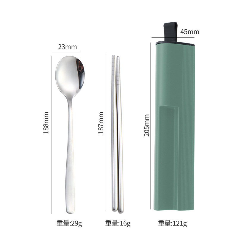 引き出し式304ステンレス携帯食器セットスプーンフォーク箸三点セット学生屋外プレゼント|undefined