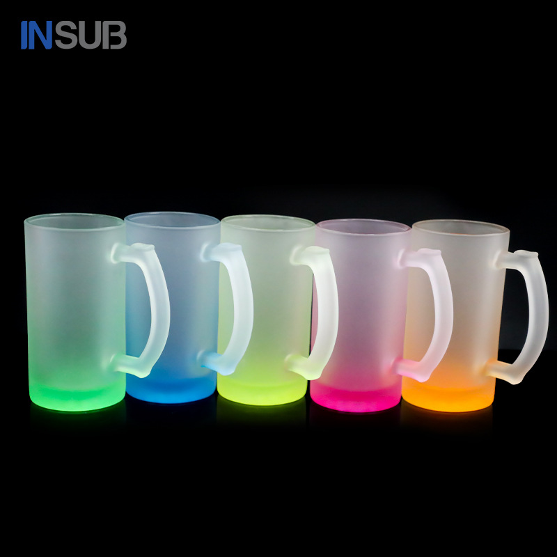 Transferencia térmica 16oz vidrio gradiente esmerilado sublimación térmica logotipo impresible taza de publicidad taza de regalo taza de vidrio
