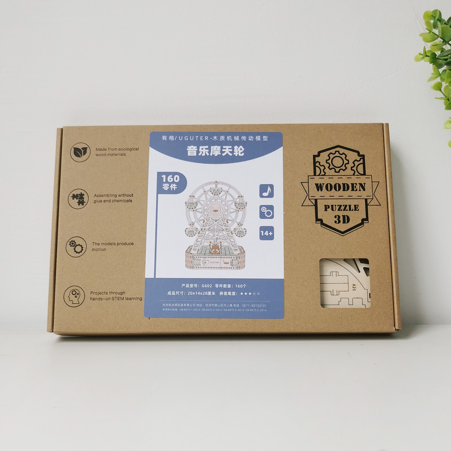 3D rompecabezas de alta dificultad montaje noria madera modelo creativo hecho a mano caja música para niños y niñas